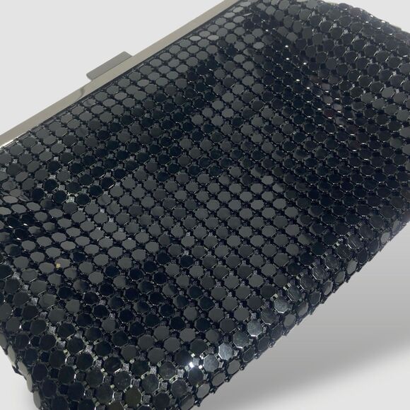 Olga Berg Clutch Black Metal Mesh Pouch Evening Cocktail Wedding Shoulder Bag - Picture 2 of 10